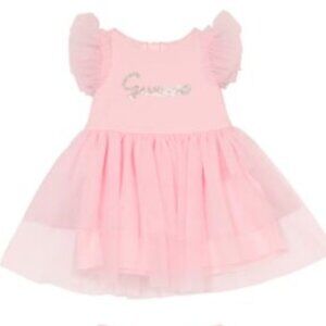 GUESS Baby Girl Short Sleeve Dress with Mesh Frill Sleeves and Diaper Cover NWT